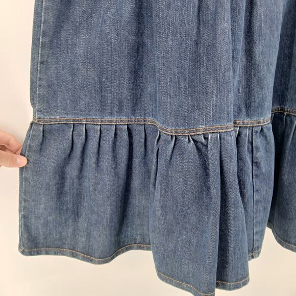 Tiered Denim Midi Skirt Womens X-Large Boho Western Y2K Hippie Country Farm - Picture 2 of 9